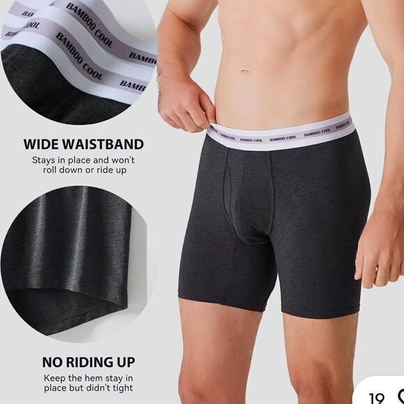 Bamboo Cool 4 Pack Boxer Briefs Soft Underwear Black M NWT IN PACKAGE - Picture 4 of 11